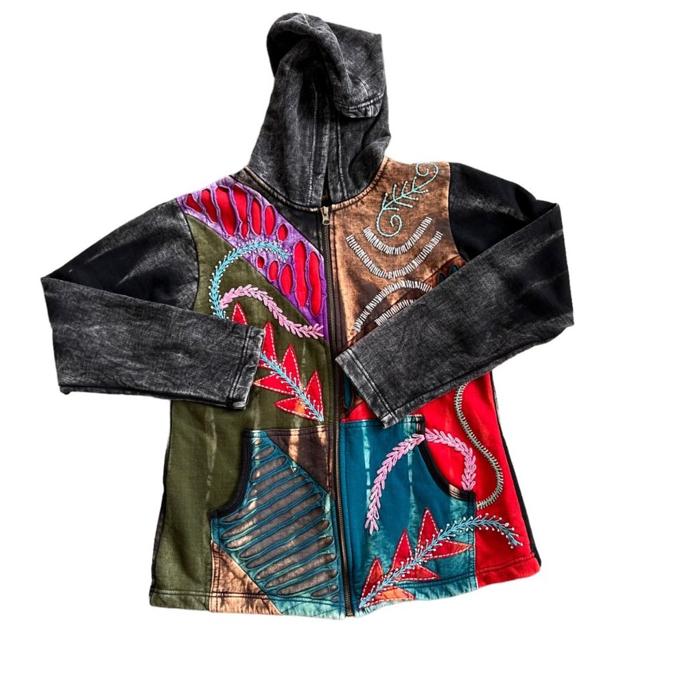 Rising International Boho Embroidered Hooded Sweatshirt M